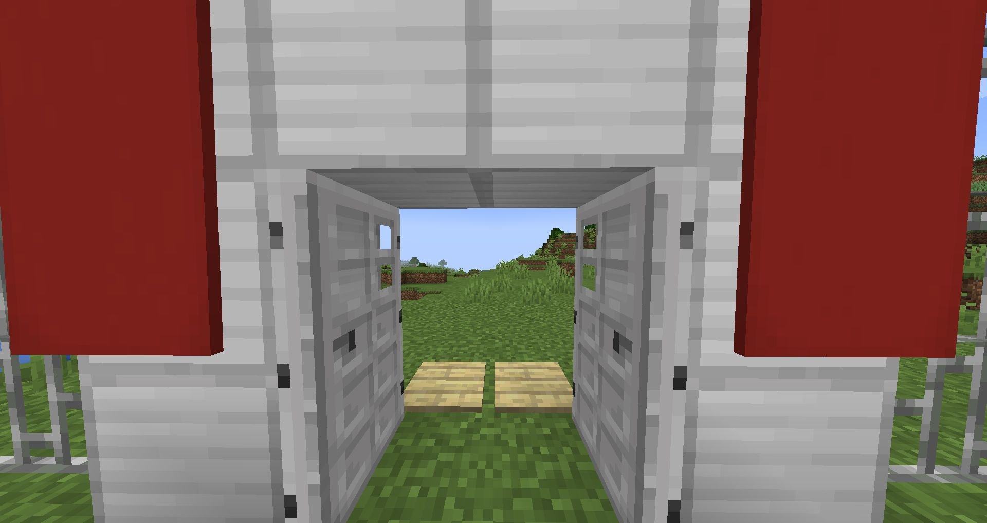 Minecraft iron doors open to a plains