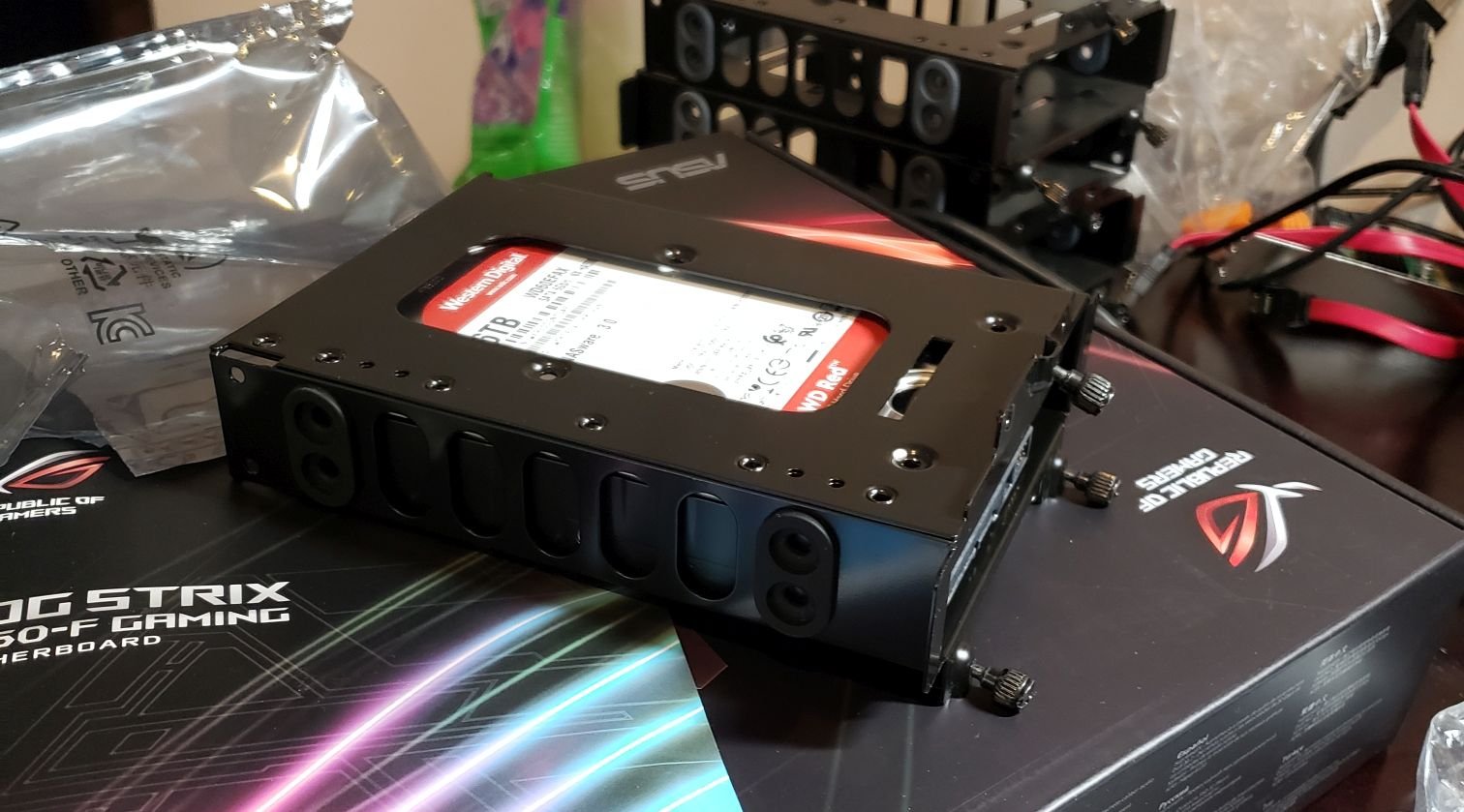 Hard drive sitting in an anti-vibration caddy